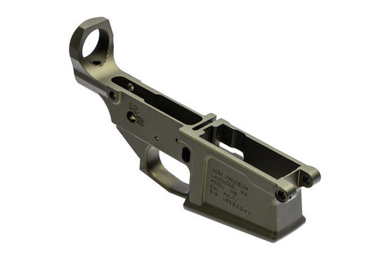 Aero M5 Stripped Lower Receiver in OD green with integrated trigger guard.